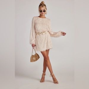 Cream Long Sleeve Mini Dress